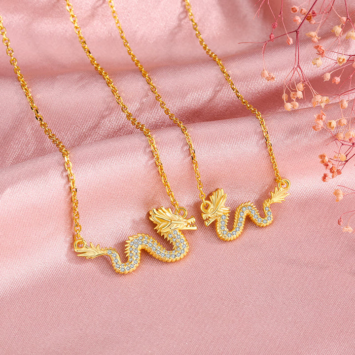 Buddha Stones 925 Sterling Silver Year Of The Dragon Auspicious Golden Dragon Luck Chain Necklace Pendant - image 2