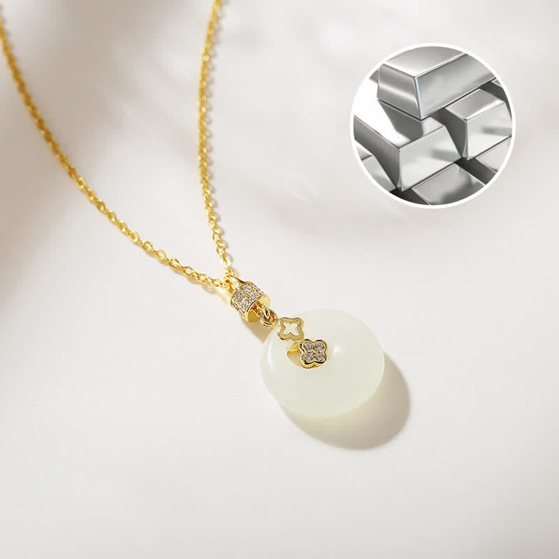 925 Sterling Silver Hetian White Jade Coin Flower Peace Buckle Luck Necklace Pendant - image 6