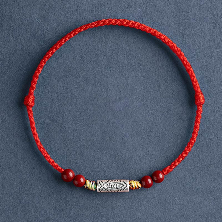 Buddha Stones 925 Sterling Silver Koi Fish Cinnabar Bead Wealth Handcrafted Braided Bracelet Anklet - image 10