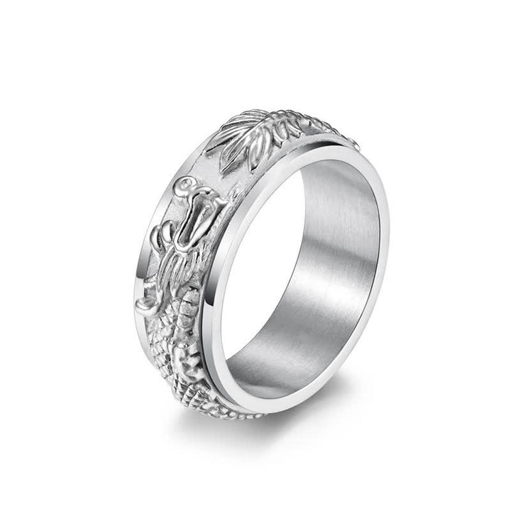 Buddha Stones Dragon Titanium Steel Stimulation Rotatable Ring - Silver - US11 - image 13