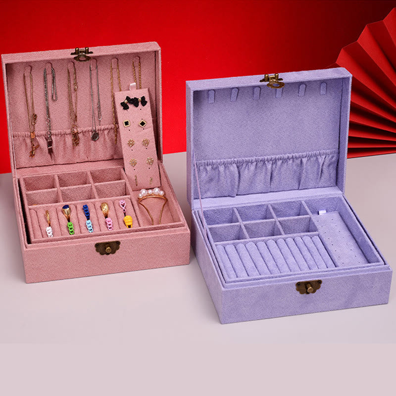 Buddha Stones Simple Design Jewelry Box Organizer Two-Layer Jewelry Storage Box Flannel Box With Lock - image 18