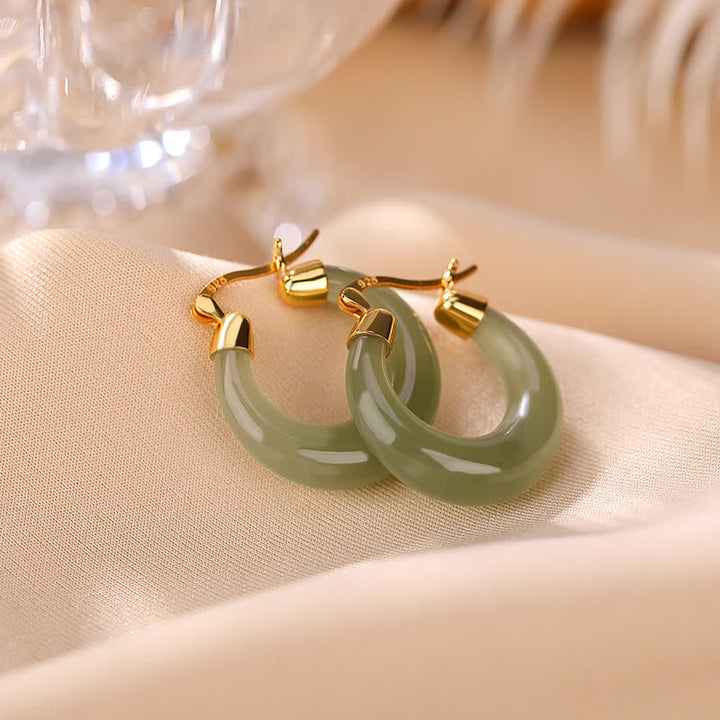 Buddha Stones Round Jade Cyan Jade Prosperity Luck Drop Earrings - Cyan Jade - image 8
