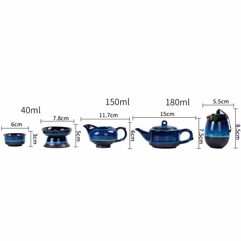 Buddha Stones Blue Gradient Color Chinese Gongfu Tea Ceramic Teapot Portable Gift Bag Box Set - image 26