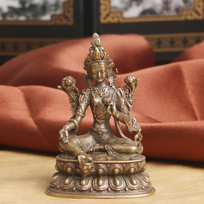 Bodhisattva Green Tara Calm Hope Copper Statue Decoration - image 2