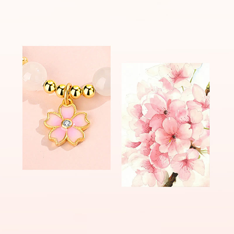 Buddha Stones 925 Sterling Silver Hetian White Jade Cherry Blossom Protection Bracelet - image 7