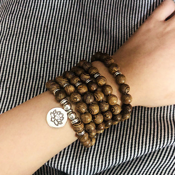 Buddha Stones Tibetan Wood Bracelet Lotus Buddha Mala - image 5