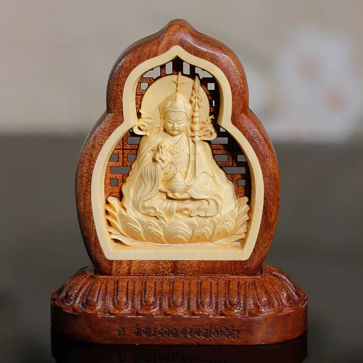 Guru Rinpoche Buddha Padmasambhavan Serenity Wood Engraved Statue Figurine Decoration - 7*7.5cm - image 0