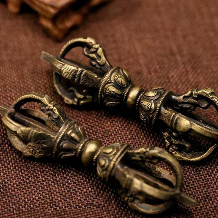 Buddha Stones Handmade Nepal Five Prong Three Prong Vajra Dorje Strength Copper Decoration