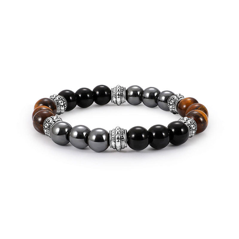 Buddha Stones Tiger Eye and Hematite Good Luck and Healing Bracelet - 0.31 in (8 mm) - image 0