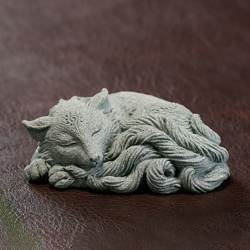 Buddha Stones Small Nine Tailed Fox Protection Home Tea Pet Figurine Decoration - image 4