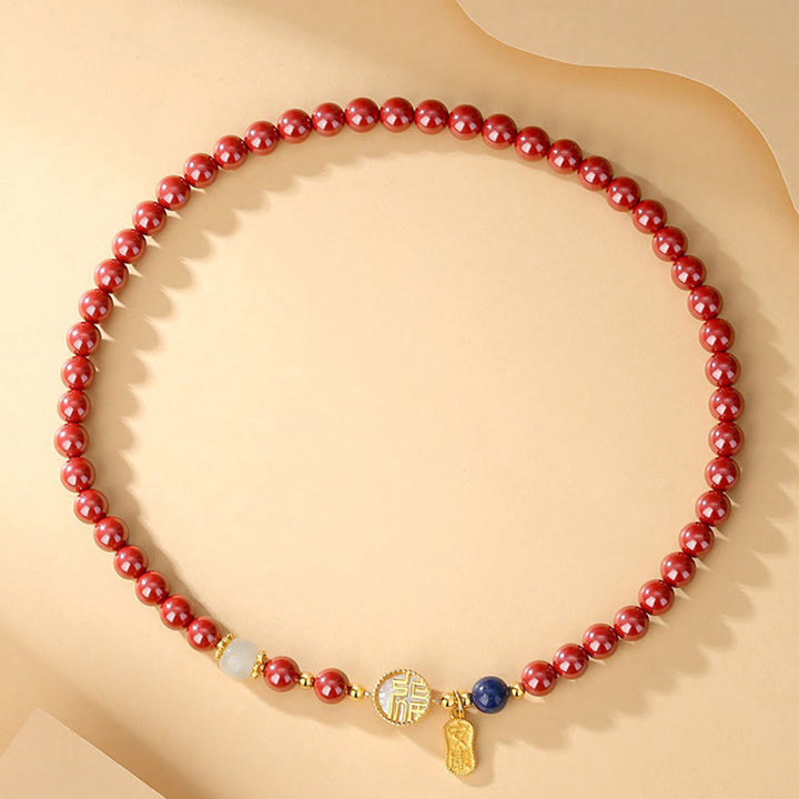 Buddha Stones 925 Sterling Silver Cinnabar Tridacna Stone Fu Character Double Wrap Blessing Bracelet - image 7