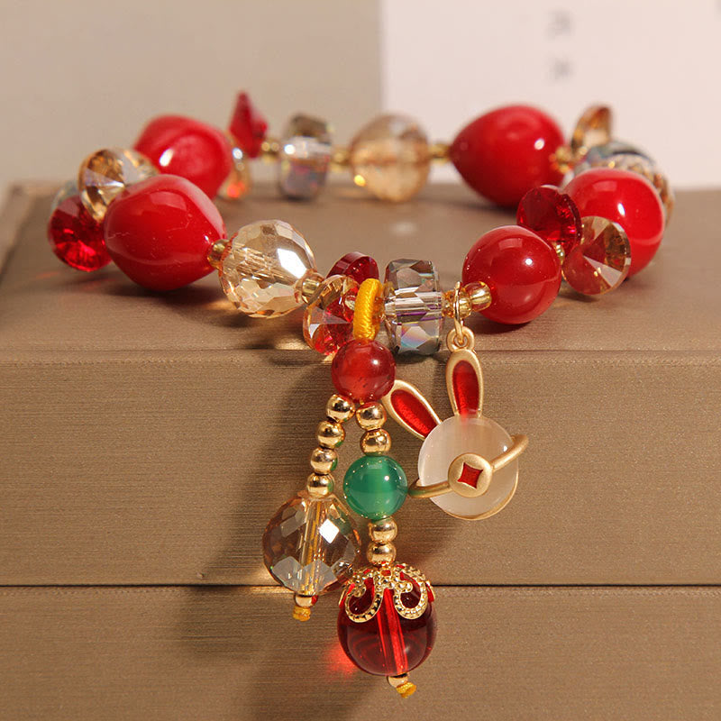 Buddha Stones Red Stone Lucky Cat Rabbit Fu Character Fortune Bracelet