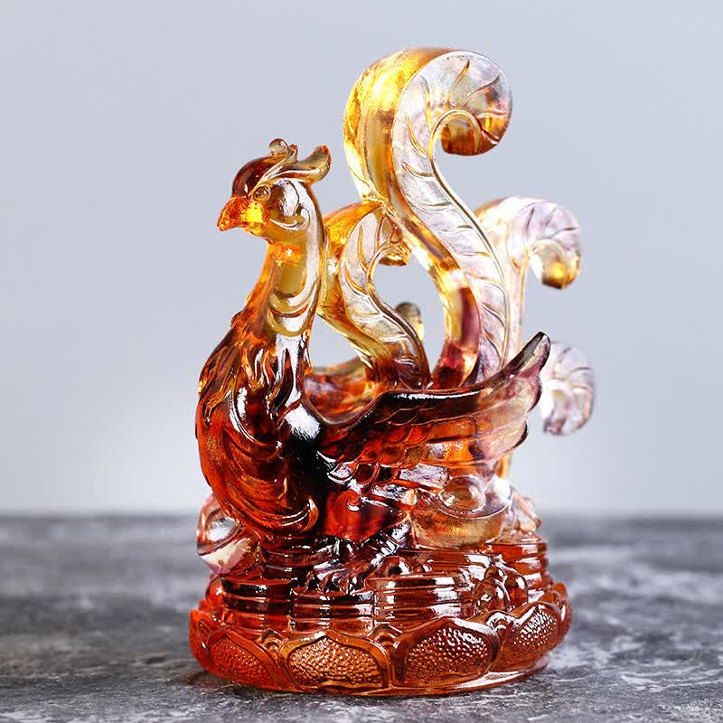 Buddha Stones Feng Shui Four Symbols Azure Dragon Handmade Liuli Crystal Art Piece Home Office Decoration - Vermilion Bird - image 9