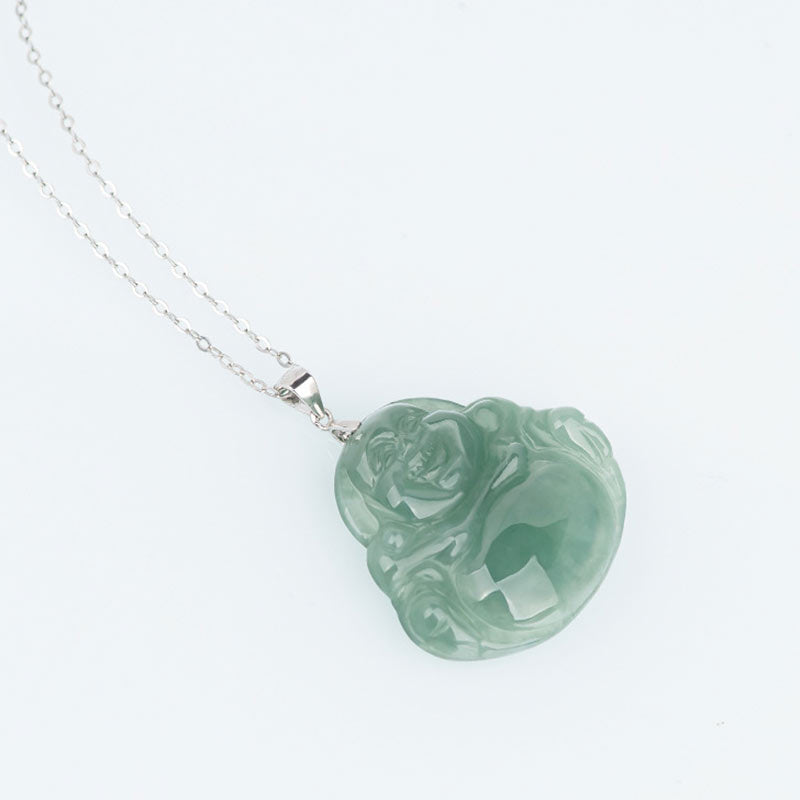 Buddha Stones 925 Sterling Silver Laughing Buddha Jade Protection Calm Necklace Chain Pendant - image 5