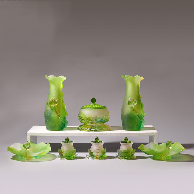 Feng Shui Lotus Handmade Liuli Crystal Art Piece Home Office Offering Decoration - image 18