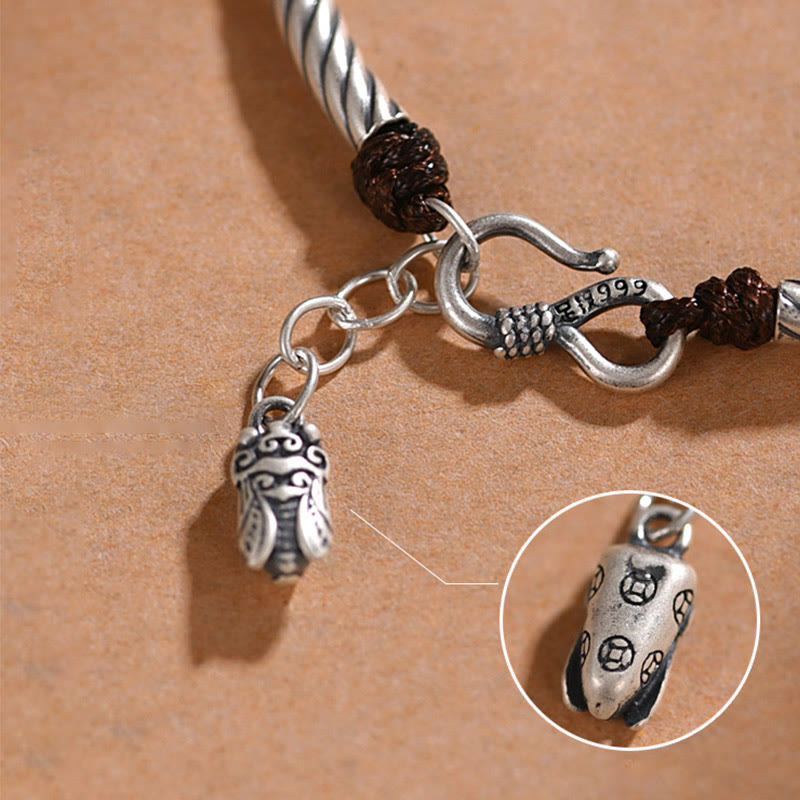 999 Sterling Silver Bamboo Pattern Cicada Luck Wealth Bracelet - image 4