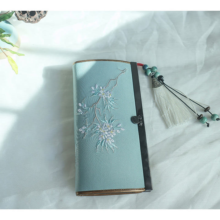 Buddha Stones Flower Plum Peach Blossom Bamboo Double-sided Embroidery Large Capacity Cash Holder Wallet Shopping Purse