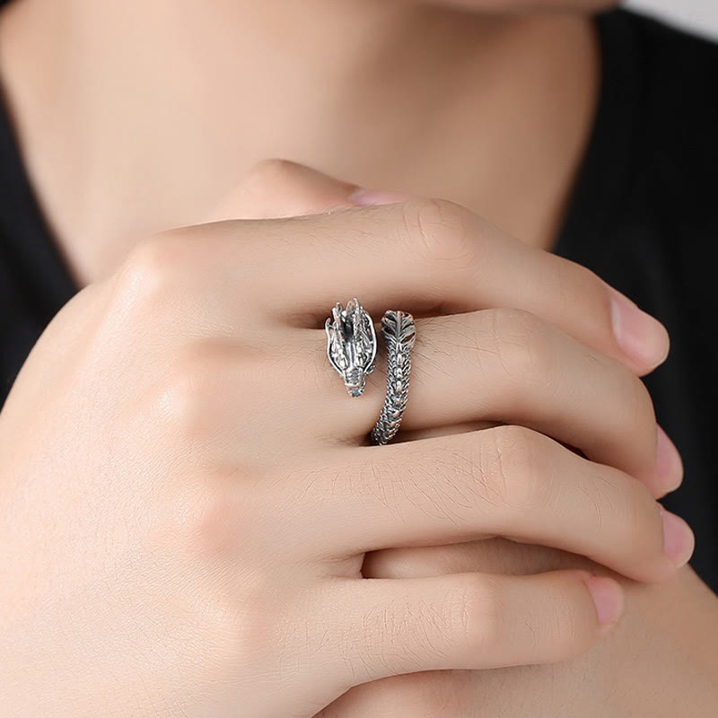 Buddha Stones 925 Sterling Silver Vintage Dragon Success Protection Strength Adjustable Ring - image 7