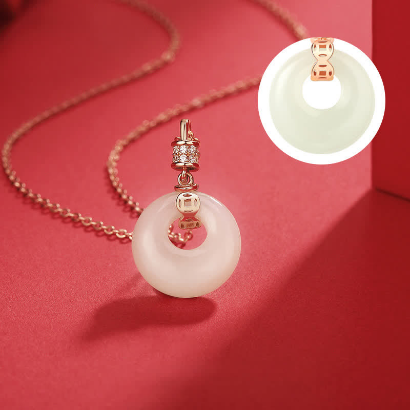 925 Sterling Silver Hetian White Jade Coin Flower Peace Buckle Luck Necklace Pendant - image 3