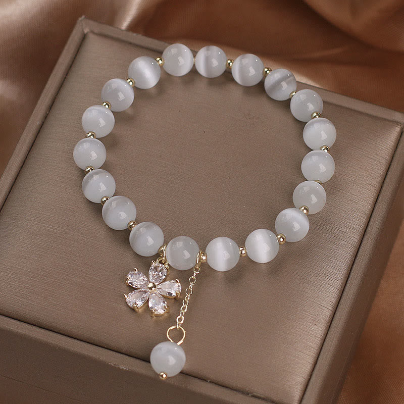 Buddha Stones Cat's Eye Flower Charm Peace Support Bracelet