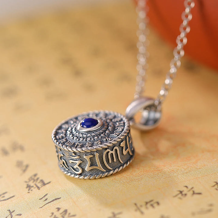 Buddha Stones 925 Sterling Silver Om Mani Padme Hum Lazurite Lapis Lazuli Love Peace Necklace Pendant - image 3