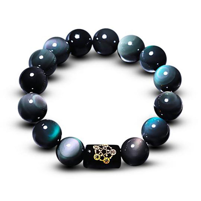 Buddha Stones "Sending Balance and Protection" Rainbow Obsidian Bracelet Includes Gift Message Card - image 1