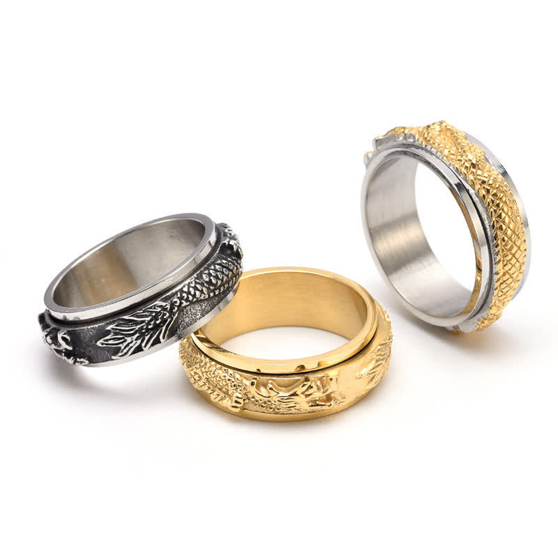 Buddha Stones Dragon Titanium Steel Stimulation Rotatable Ring - image 19