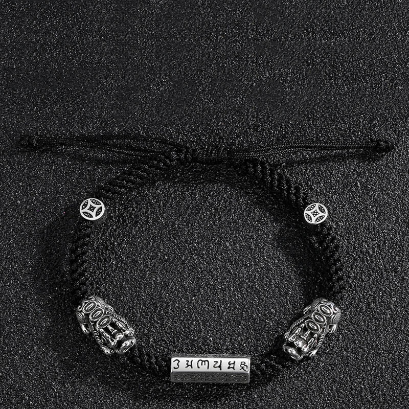Buddha Stones Double PiXiu Feng Shui Copper Coin Om Mani Padme Hum String Bracelet - image 5