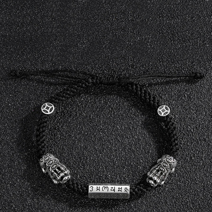 Buddha Stones Double PiXiu Feng Shui Copper Coin Om Mani Padme Hum String Bracelet - image 5