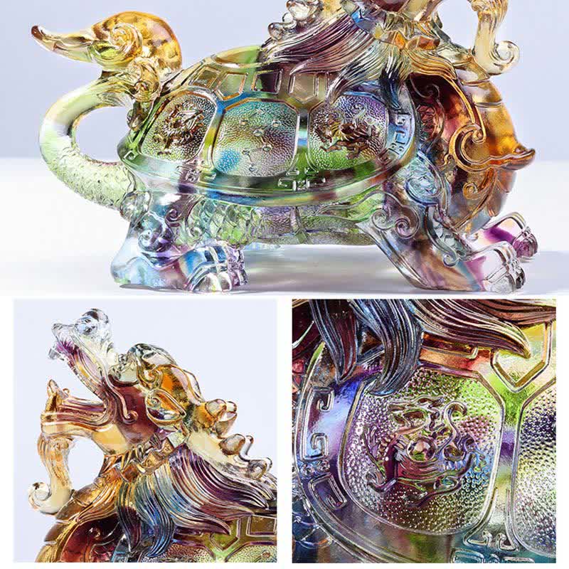 Feng Shui Dragon Turtle Handmade Liuli Crystal Art Piece Home Office Decoration - image 9
