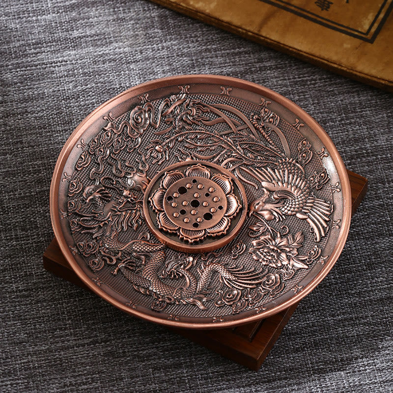 Buddha Stones Lotus Dragon Phoenix Eight Auspicious Symbols Zinc Alloy Incense Stick Holder Healing Incense Burner Decoration