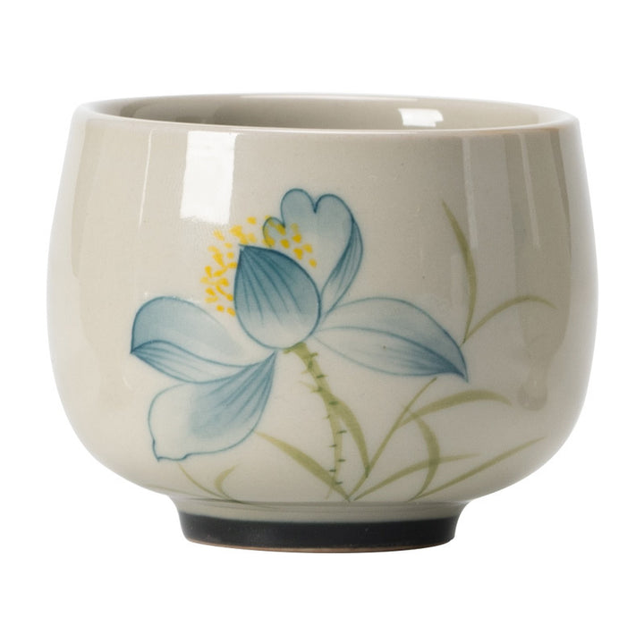 Buddha Stones Hand Painted Lotus Flower Ceramic Teacup Kung Fu Tea Cup