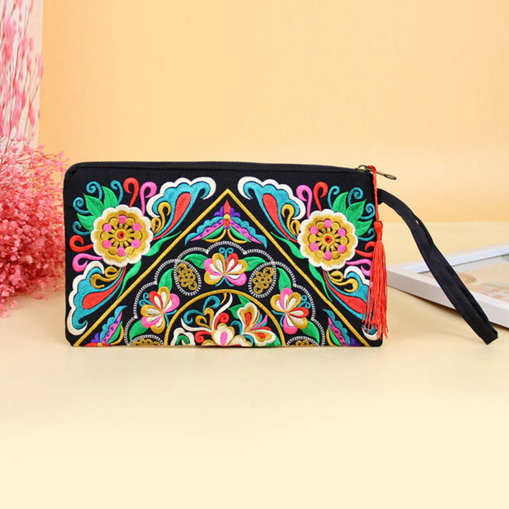 Buddha Stones Dragon Butterfly Cosmos Flower Embroidery Wallet Shopping Purse