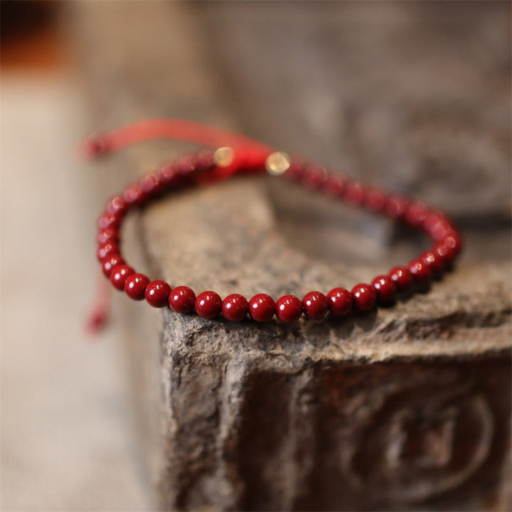 Buddha Stones Natural Cinnabar Blessing Red String Braided Bracelet Anklet