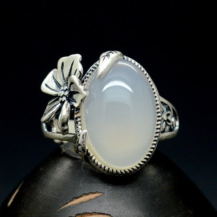 990 Sterling Silver Natural Chalcedony Plum Positive Harmony Ring - image 10