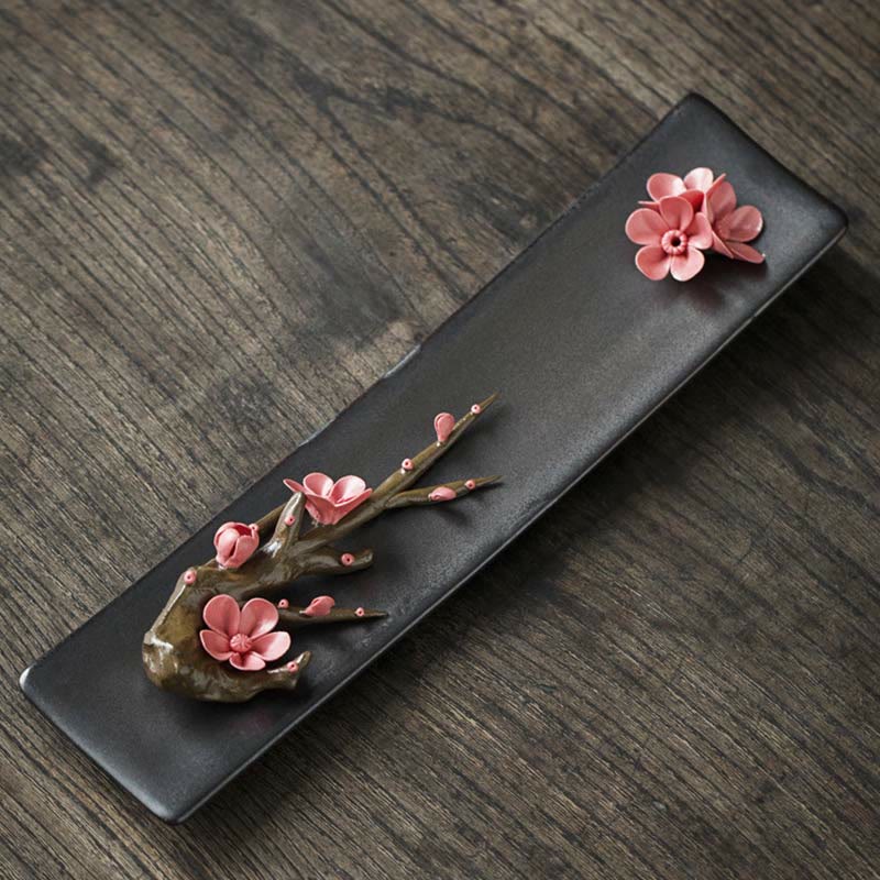 Lotus Peony Rose Flower Ceramic Spiritual Incense Burner - Red Plum - image 13