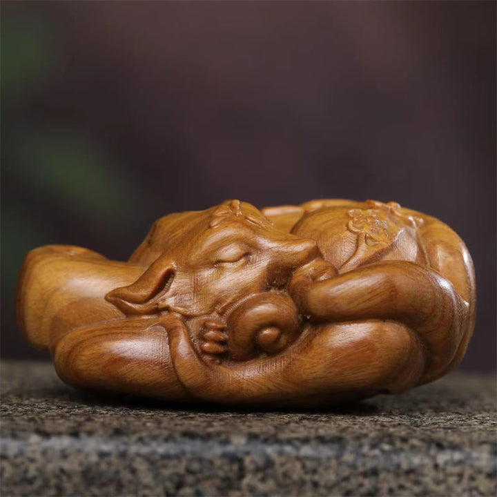 Buddha Stones Mini Nine Tailed Fox Green Sandalwood Peace Decoration Car Hanging Decoration - image 3