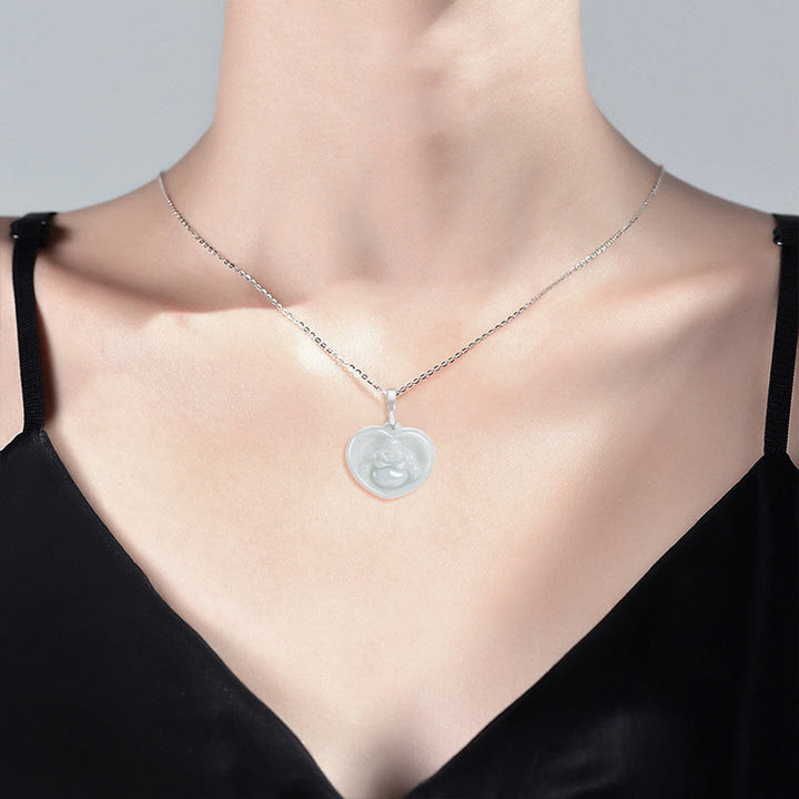 Buddha Stones Laughing Buddha White Jade Luck Blessing Titanium Steel Chain Necklace Pendant - image 7