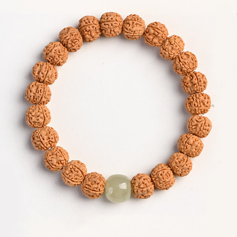 Buddha Stones Tibet Rudraksha Bodhi Seed Wealth Auspiciousness Bracelet - Hetian Jade - image 19