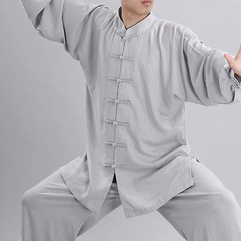 Buddha Stones Meditation Zen Prayer Spiritual Tai Chi Qigong Practice Unisex Embroidery Clothing Set - Light Grey Long Sleeve - US12，UK/AU16，EU44 (2XL) - image 6