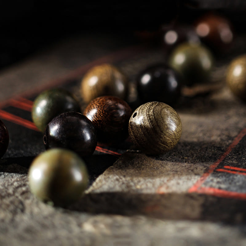 Buddha Stones 999 Sterling Silver Green Sandalwood Small Leaf Red Sandalwood Buddha Cure Bracelet - image 2