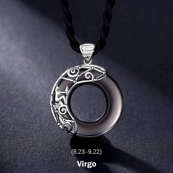 Buddha Stones 12 Constellations of the Zodiac Ice Obsidian Blessing Round Pendant Necklace - Virgo - Rope - image 11