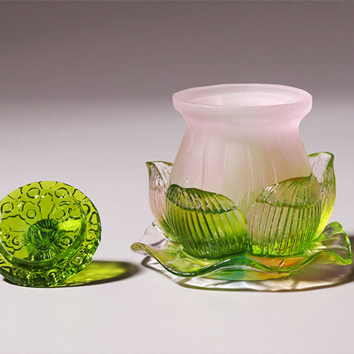 Feng Shui Lotus Handmade Liuli Crystal Art Piece Home Office Offering Decoration - image 4