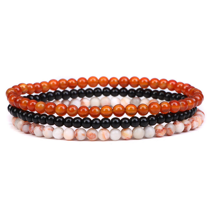 Buddha Stones 3Pcs Natural Crystal Stone Inner Peace Spiritual Bracelet - 4mm Red Agate&Black Glass Beads&Sun Stone(Wrist Circumference 15-16cm) - image 24