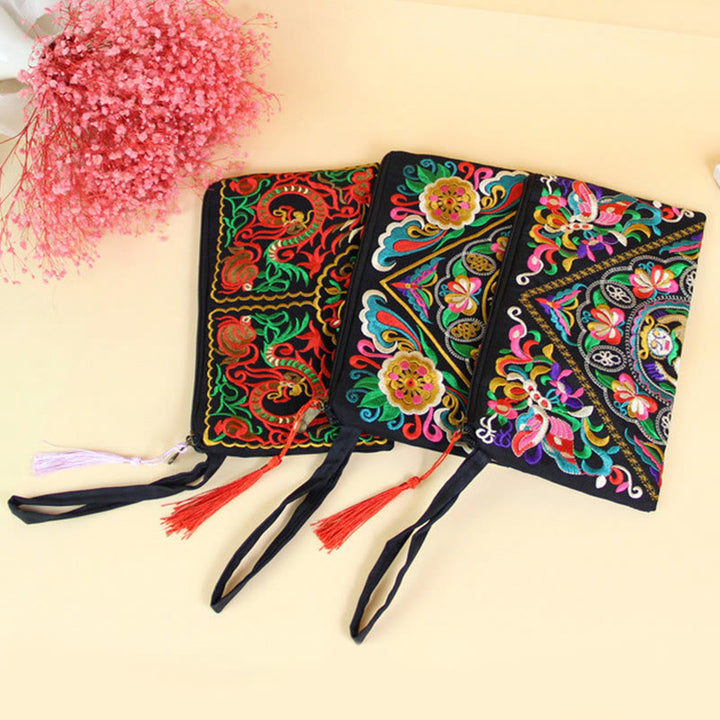 Buddha Stones Dragon Butterfly Cosmos Flower Embroidery Wallet Shopping Purse