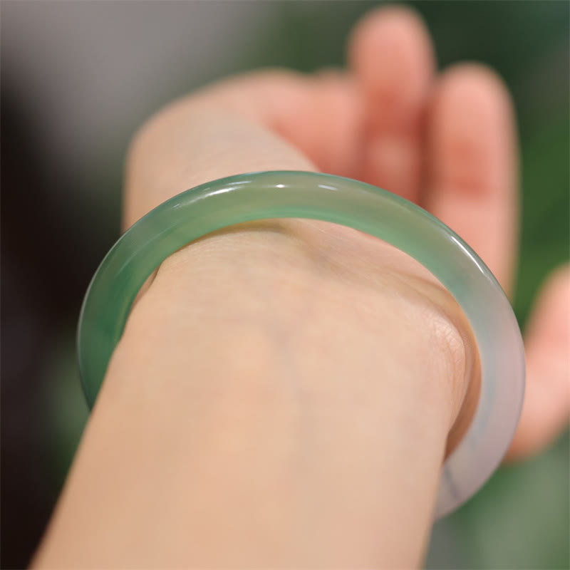 Buddha Stones Natural White And Green Chalcedony Agate Positive Cuff Bracelet Bangle - image 5