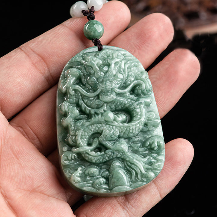 Buddha Stones Chinese Zodiac Dragon Jade Prosperity Necklace Bead String Pendant