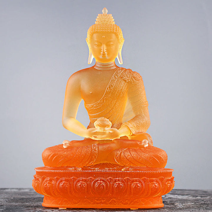 Buddha Stones Buddha Handmade Figurine Liuli Art Piece Serenity Statue Home Offering Decoration - Orange Buddha - image 8