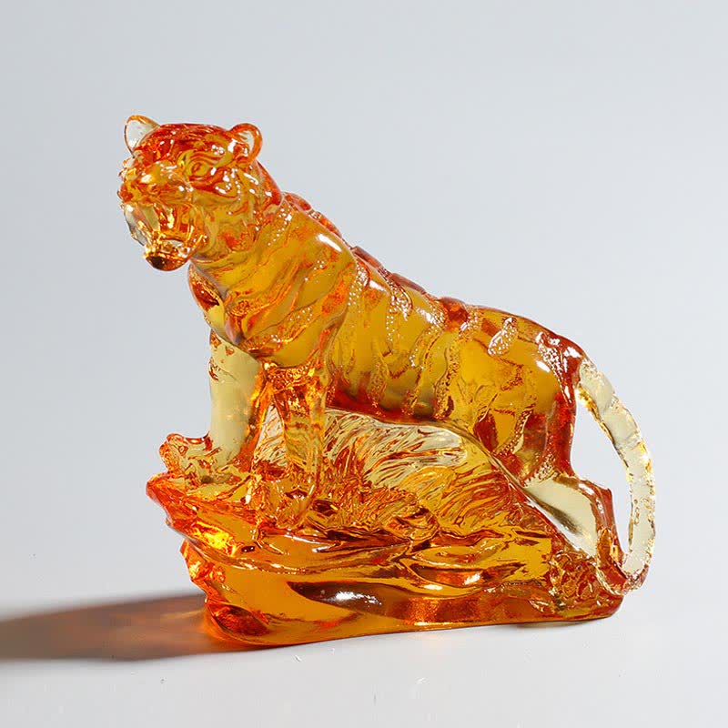 Handmade Liuli Crystal Tiger Art Piece Protection Home Decoration - Gold - image 8