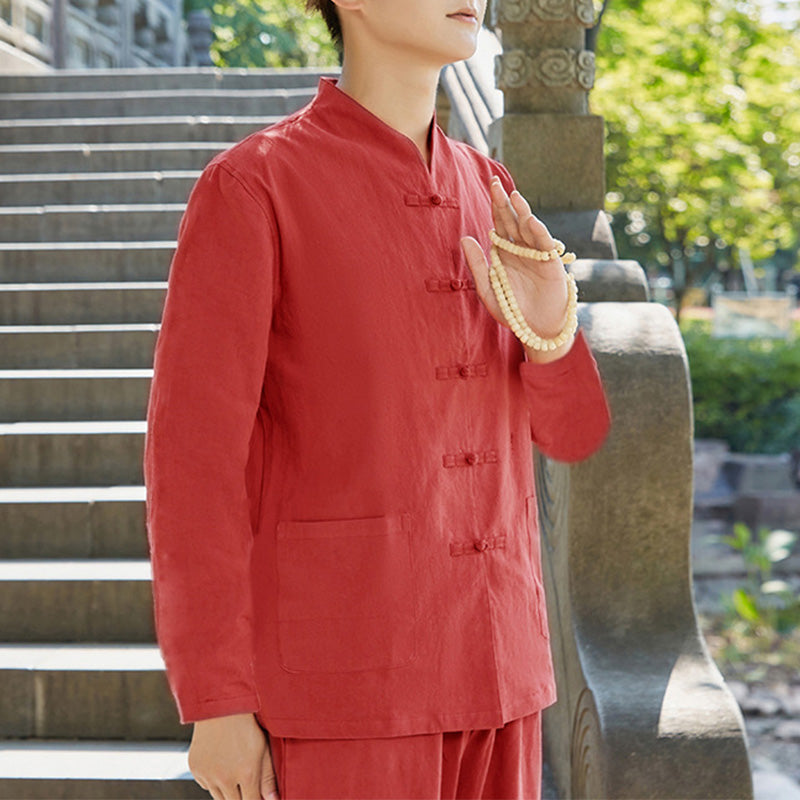 Spiritual Zen Practice Yoga Meditation Prayer Clothing Cotton Linen Men's Set - Red - US/UK/AU48，EU58 (6XL) - image 4